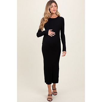 Maternity Ribbed Knit Fitted Midi Sweater Dress