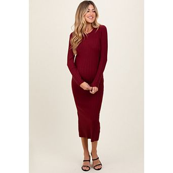 Maternity Ribbed Knit Fitted Midi Sweater Dress