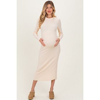 Maternity Ribbed Knit Fitted Midi Sweater Dress