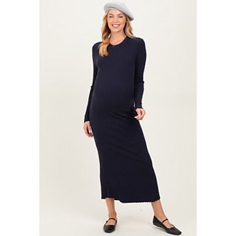 Maternity Ribbed Knit Fitted Midi Sweater Dress