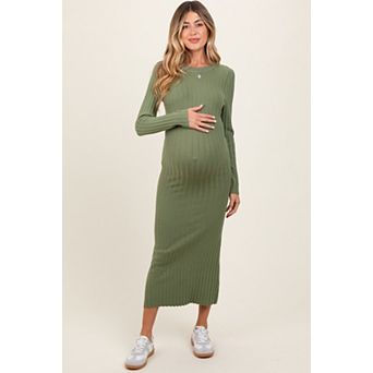 Maternity Ribbed Knit Fitted Midi Sweater Dress