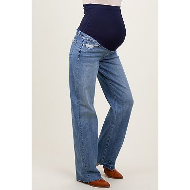 Maternity Vintage Wash Raw Hem Wide Leg Maternity Jeans