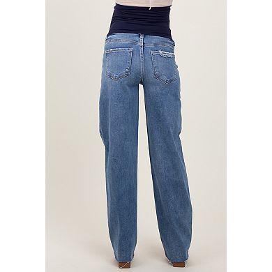 Maternity Vintage Wash Raw Hem Wide Leg Maternity Jeans