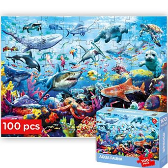 QUOKKA Jigsaw Puzzles 100 pc Ocean Animals for Kids 5-8 Years Floor Learning Toy for Boy and Girl