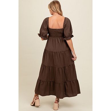 Maternity Deep V-Neck Tiered Maxi Dress