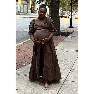 Maternity Deep V-Neck Tiered Maxi Dress