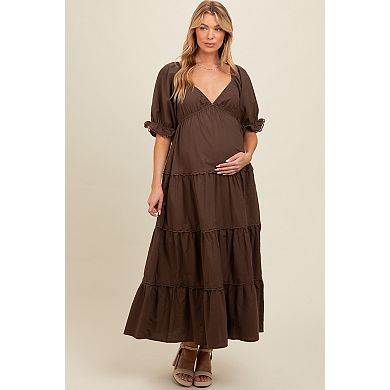 Maternity Deep V-Neck Tiered Maxi Dress