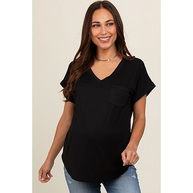 Maternity V-Neck Pocket Short Sleeve Shirt