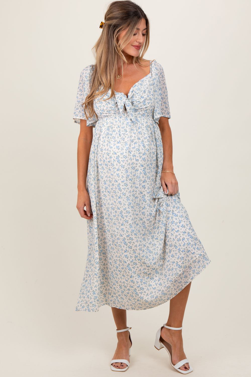 Женские платья Maternity Floral Front Tie Midi Dress