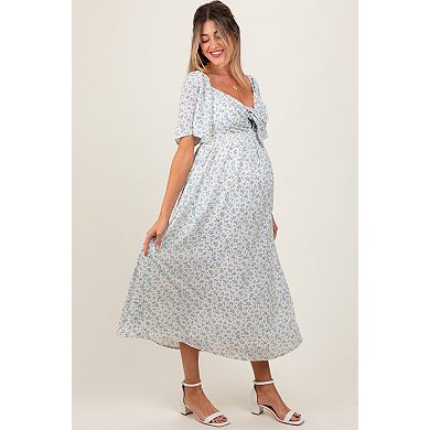 Maternity Floral Front Tie Midi Dress