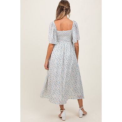 Maternity Floral Front Tie Midi Dress