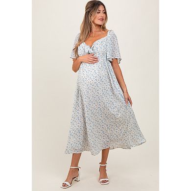 Maternity Floral Front Tie Midi Dress
