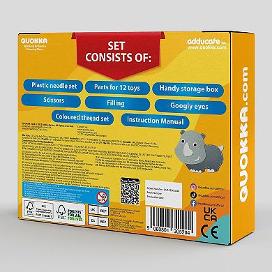 QUOKKA Crafts DIY Beginner Needle & Thread Kit - 12 Safari Animals Sewing Kit for Kids 7-10 Years