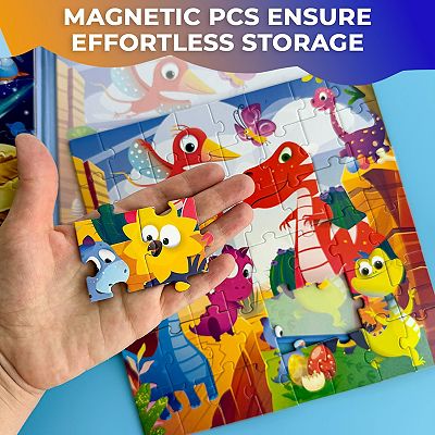 QUOKKA Magnetic Dinosaur & Space Puzzles 2x48 Set - Travel Puzzle