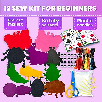 QUOKKA Crafts DIY Beginner Needle & Thread Kit - 12 Bugs & Insects Sewing Kit for Kids 7-10 Years