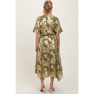 Maternity Metallic Floral Jacquard Overlay Maxi Dress