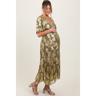 Maternity Metallic Floral Jacquard Overlay Maxi Dress