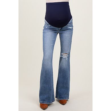 Maternity Distressed Knee Flare Maternity Jeans