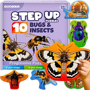 QUOKKA Toddler Floor Puzzles Ages 2-4 8 Realistic Bugs Shapes with Extra-Thick 40 pc Set