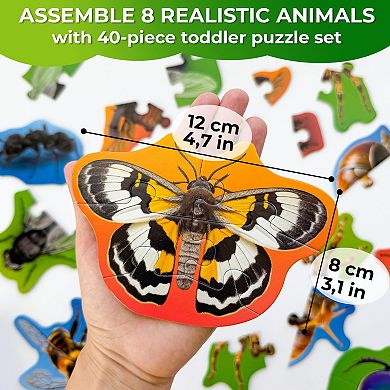 QUOKKA Toddler Floor Puzzles Ages 2-4 8 Realistic Bugs Shapes with Extra-Thick 40-Piece Set
