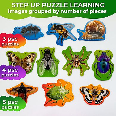 QUOKKA Toddler Floor Puzzles Ages 2-4 8 Realistic Bugs Shapes with Extra-Thick 40-Piece Set