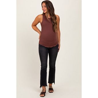 Maternity Washed Raw Hem Crop Flare Maternity Jeans