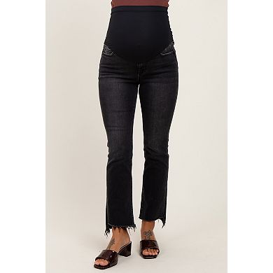 Maternity Washed Raw Hem Crop Flare Maternity Jeans