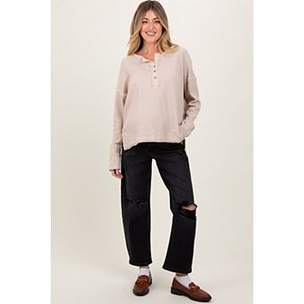 Maternity Distressed Open Knee Cropped Maternity Barrel Jeans