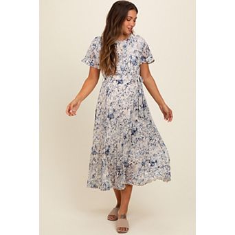 Maternity Floral Pleated Midi Dress