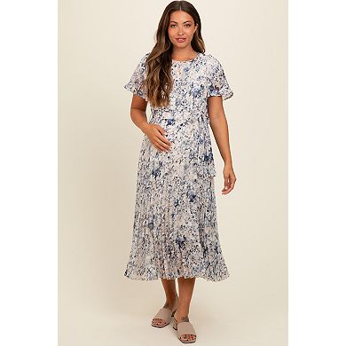 Maternity Floral Pleated Midi Dress