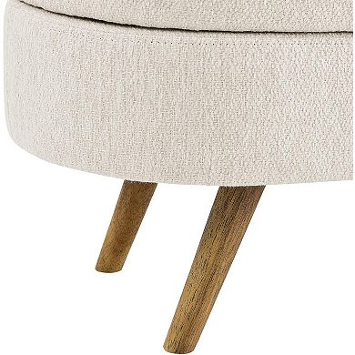 IDEALHOUSE Oval Storage Ottoman 43.5 Inch with Linen Upholstery and Wood Legs