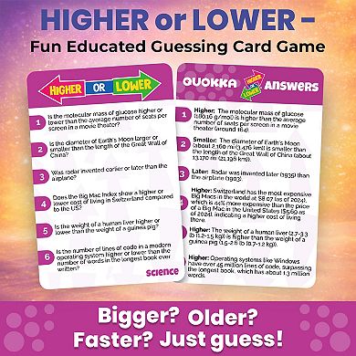 QUOKKA Higher or Lower Trivia Card Game for Kids & Adults Family Knowledge Challenge