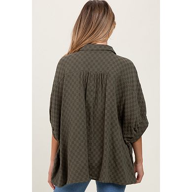 Maternity Checker Print Short Sleeve Oversized Blouse