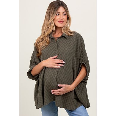 Maternity Checker Print Short Sleeve Oversized Blouse