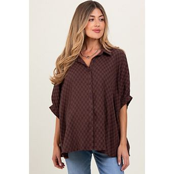 Maternity Checker Print Short Sleeve Oversized Blouse