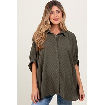 Maternity Checker Print Short Sleeve Oversized Blouse