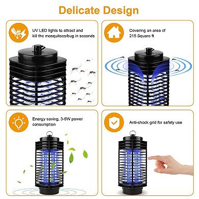 Electric Bug Zapper UV Mosquito Fly Trap Insect Killer Lamp Odorless & Noiseless for Home