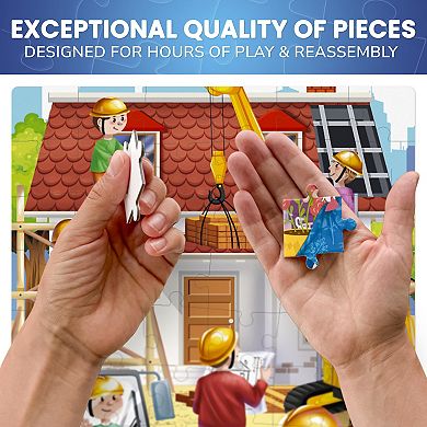 QUOKKA Set 4 Vertical Jigsaw Puzzles 60 Pcs For 5-7 Year with Dino, Space, Firefighters & Builders