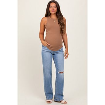 Maternity Blue Distressed Knee Slim Fit Wide Leg Maternity Jeans