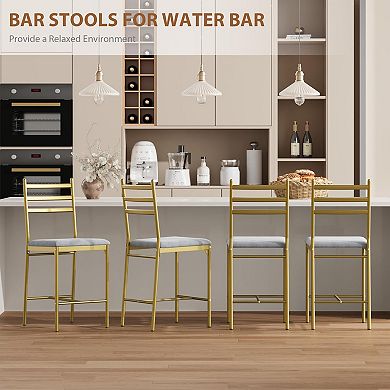 IDEALHOUSE 26 Inch Metal Bar Stools Set of 4 with "= Back" and Thick Cushion