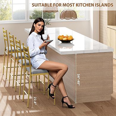 IDEALHOUSE 26 Inch Metal Bar Stools Set of 4 with "= Back" and Thick Cushion