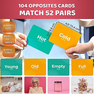 QUOKKA Opposites Flash Cards 104 Realistic Vocabulary for Pre-K & Kindergarten - Age 3+