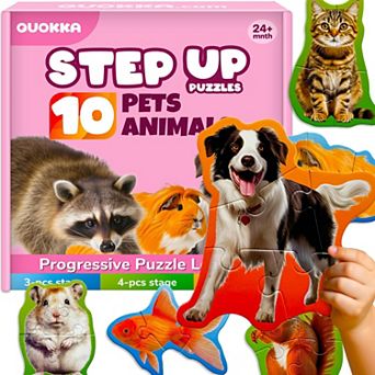 QUOKKA Large Floor Puzzles for Toddlers 2-4 8 Animal Shapes, Extra-Thick 40 pc Learning Game
