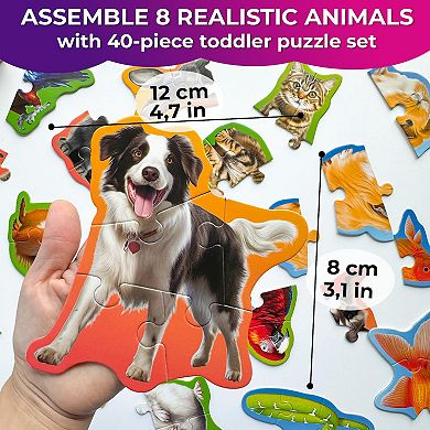 QUOKKA Large Floor Puzzles for Toddlers 2-4 8 Animal Shapes, Extra-Thick 40 Pieces Learning Game