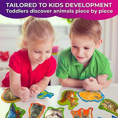 QUOKKA Large Floor Puzzles for Toddlers 2-4 8 Animal Shapes, Extra-Thick 40 Pieces Learning Game