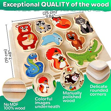 QUOKKA Wooden Chunky Puzzles Montessori Matching Animal Toys for Kids 2-4