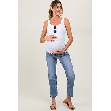 Maternity Cropped Raw Hem Straight Leg Maternity Jeans
