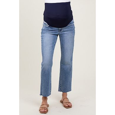 Maternity Cropped Raw Hem Straight Leg Maternity Jeans