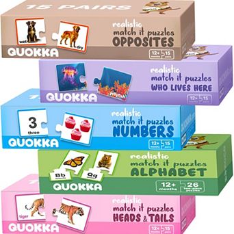 QUOKKA 5x Megaset Learning Puzzles for Toddlers 2+ Numbers, Animals, ABC, Opposites Matching Game