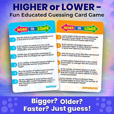 QUOKKA Higher or Lower Trivia Card Game for Kids & Adults Family Knowledge Challenge